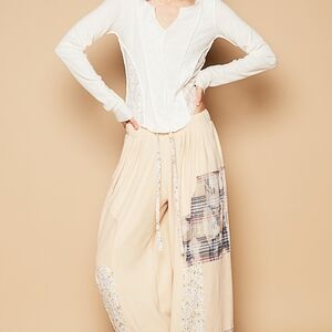046 🎀🛍️ The Quiet Willow 1- Patchwork Wide-Leg Pants In Toasted Almond